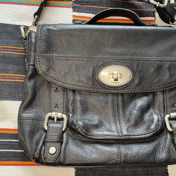 Y2K Fossil Black Leather Maddox Top Handle Crossbody Satchel Purse Handbag. - Picture 2 of 16